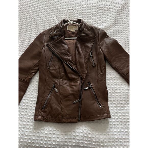 Michael Kors Leather Moto Jacket Size S Buttery Soft - Picture 3 of 10